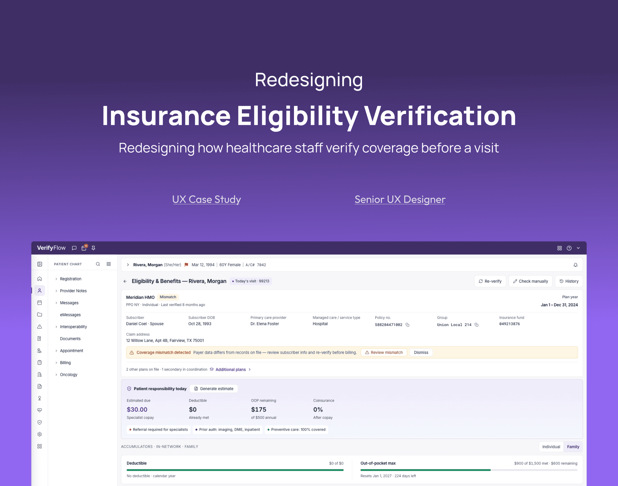 Healthcare Eligibility Verification — Insurance Eligibility UX for EHR/RCM Teams